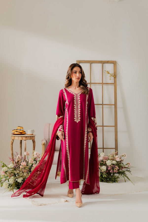 Redish Embroidered
