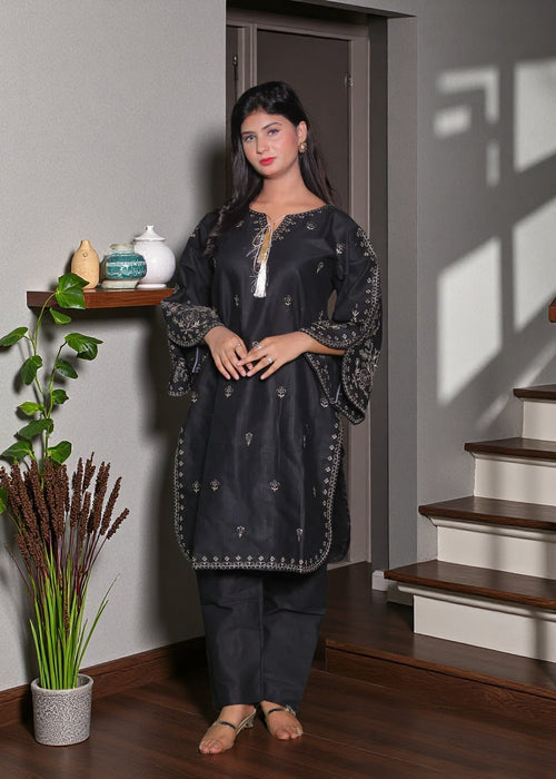 Midnight Bloom Embroidered Cotton 2Pc